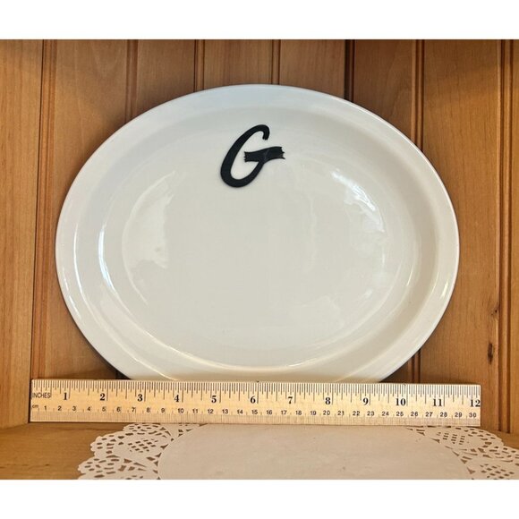 Vintage Restaurant Wellsville China Platter Black Initial G White Oval Ceramic - Picture 3 of 5